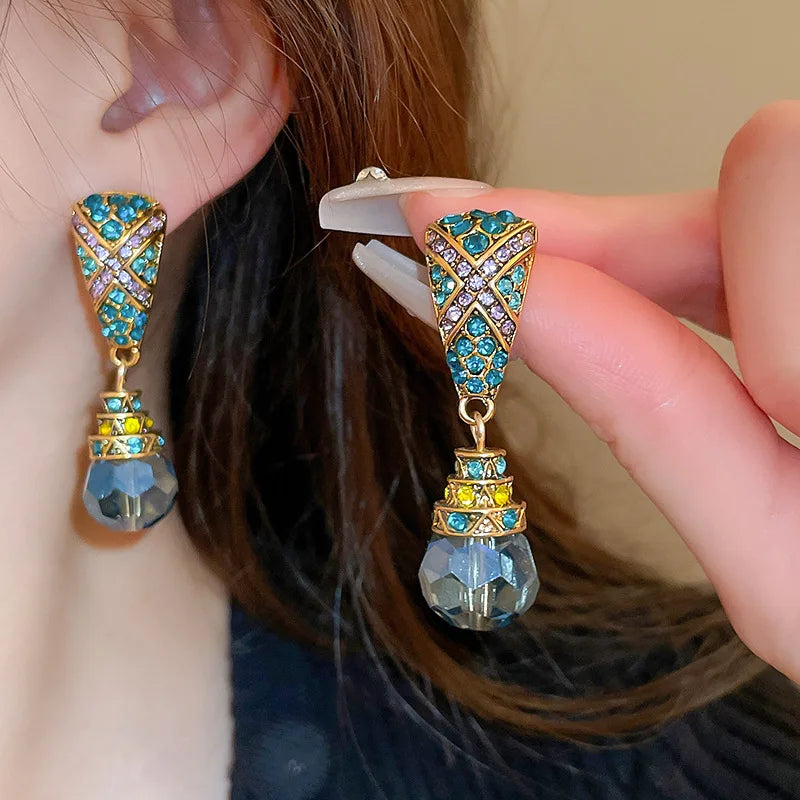 Radiant Rhinestone Geometric Water Drop Tassel Earrings | ULZZANG BELLA