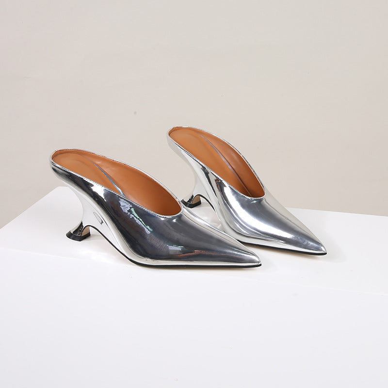 ULZZANG BELLA High Heeled Slippers | Luxe Patent Elegance