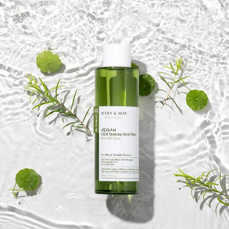 Vegan CICA Tea Tree AHA PHA Blemish Toner - 200ml | Mary&May