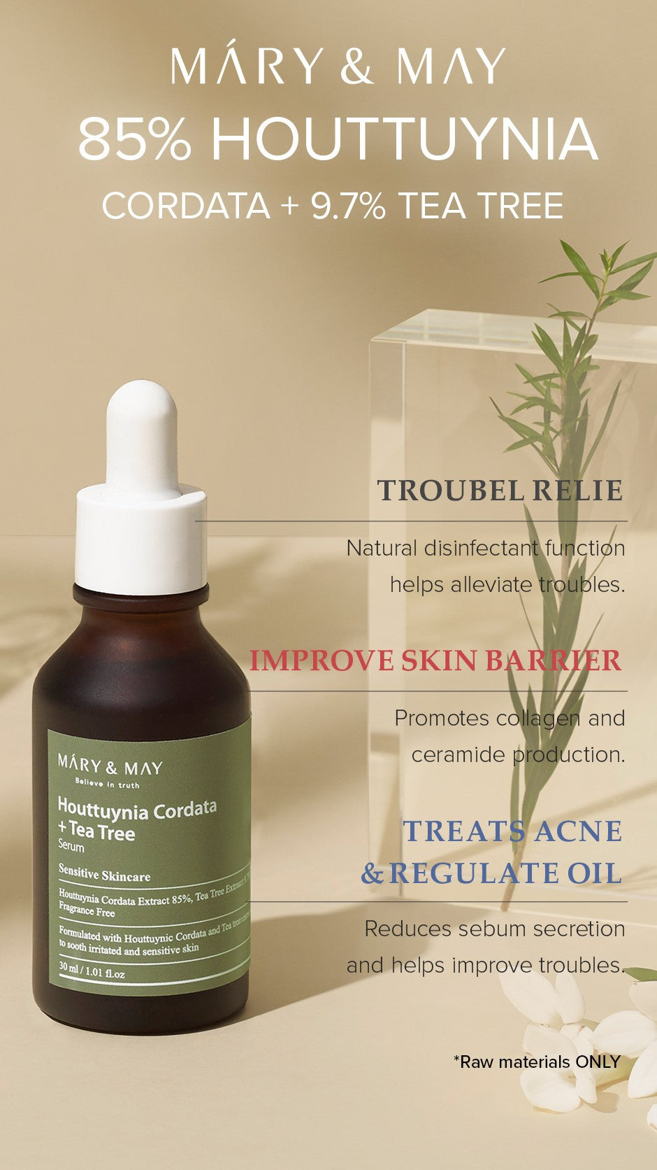 Houttuynia Cordata +Tea Tree Serum - 30ml | Mary&May