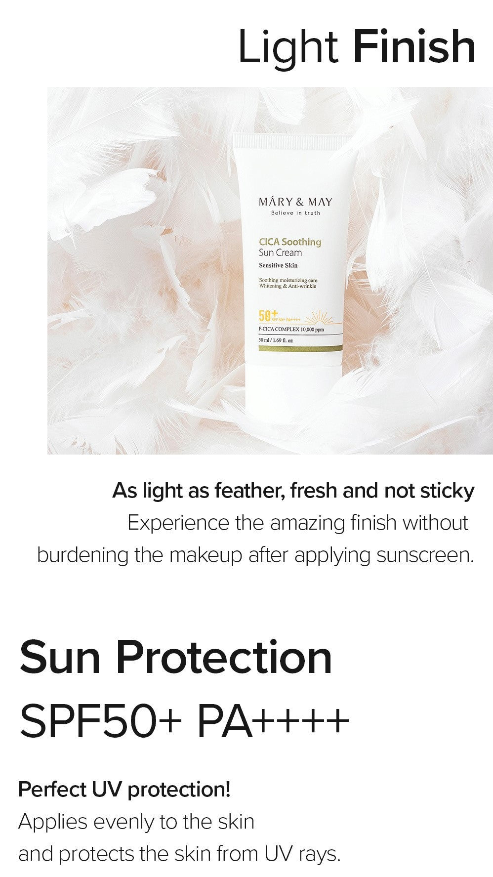 CICA Soothing Sun Cream SPF50+ PA++++ - 50ml | Mary&May