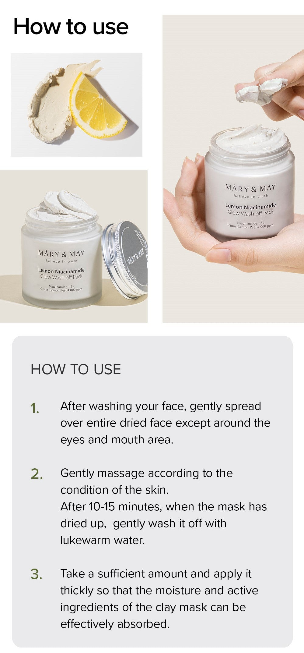 Lemon Niacinamide Glow Wash Off Pack 125g | Mary&May