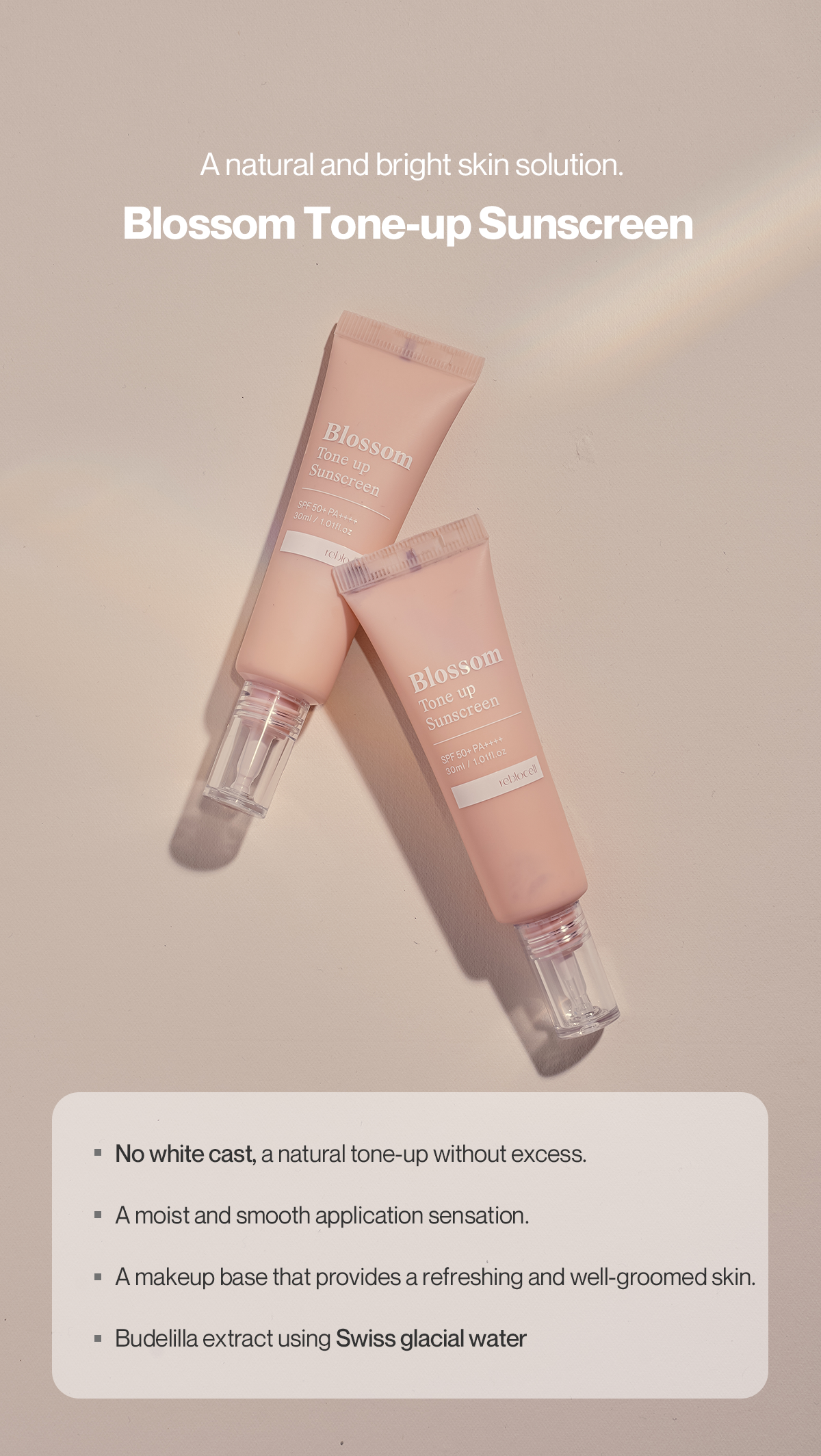 Blossom Tone up Sunscreen SPF 50+ PA++++ 30ml | Reblocell