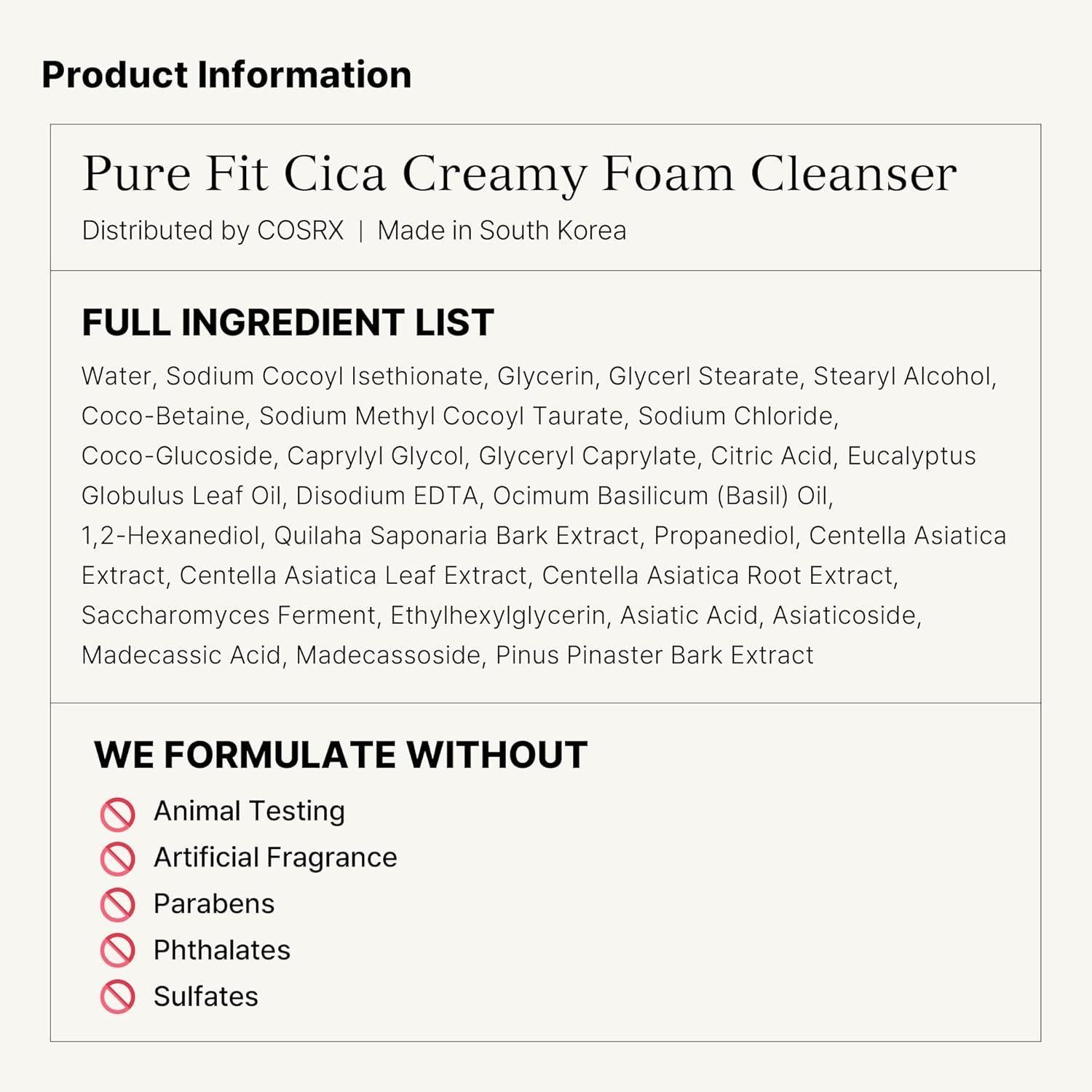 Pure Fit Cica Creamy Foam Cleanser 150ml | COSRX