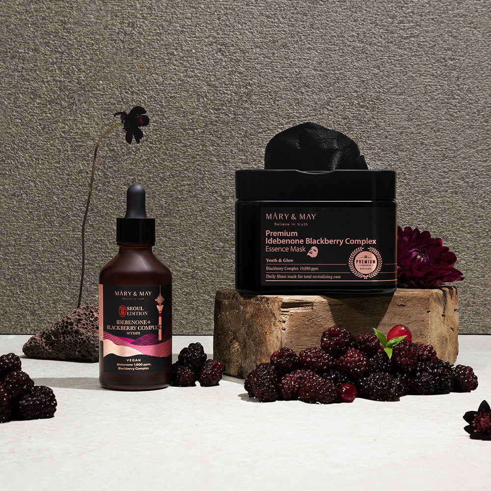 Discover the exquisite Mary&May Idebenone + Blackberry Complex Serum, a luxurious South Korean formulation that elevates your skincare ritual with potent antioxidants and elegance.