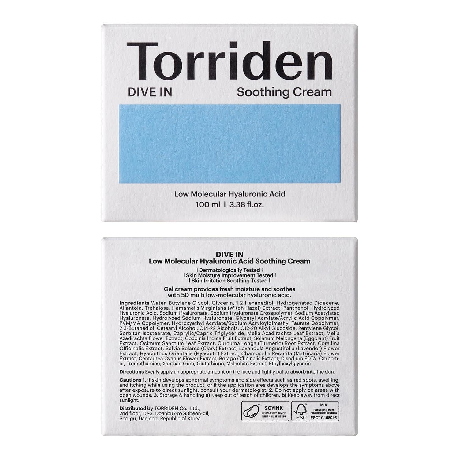 DIVE IN Low Molecular Hyaluronic Acid Soothing Cream 100ml | Torriden