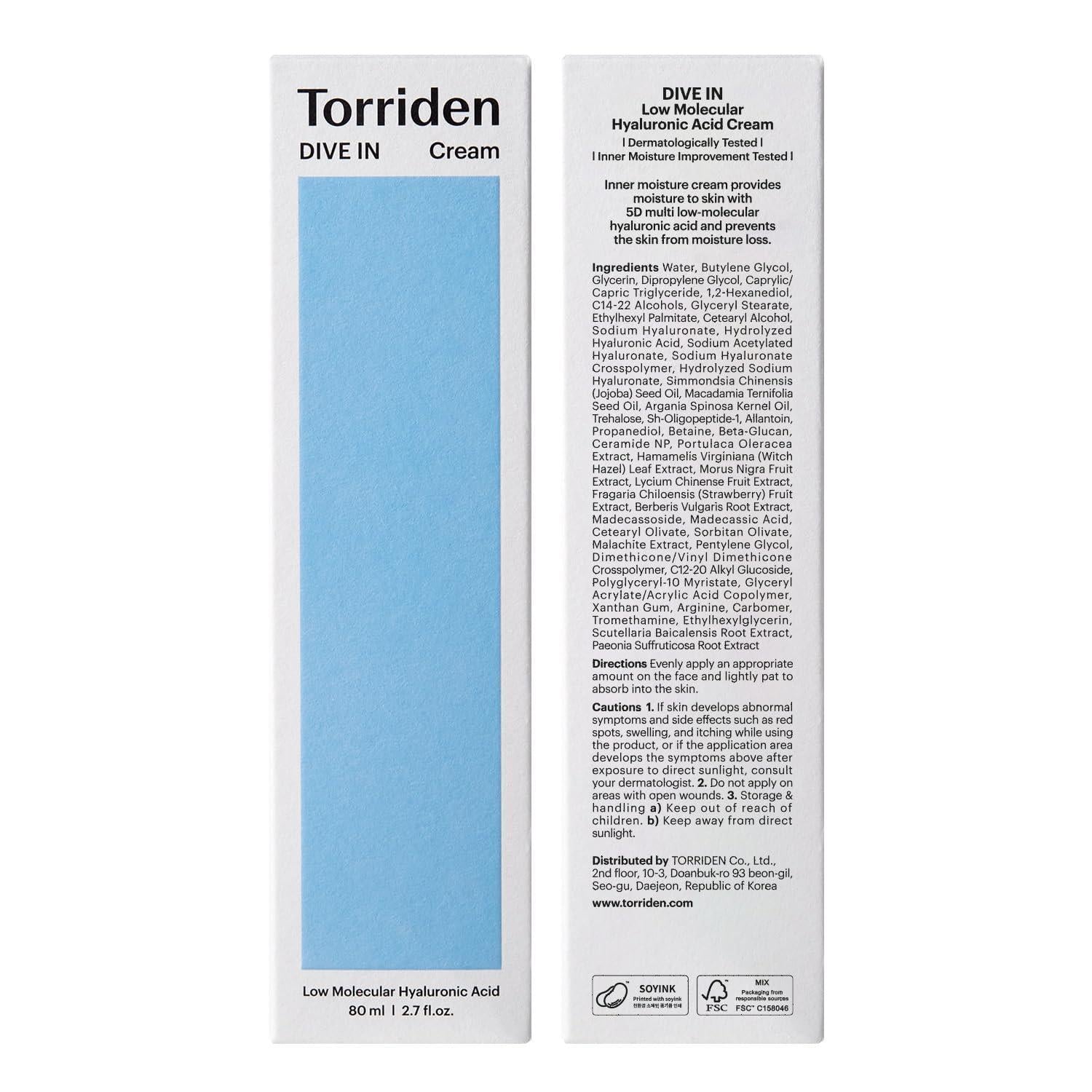 DIVE IN Low Molecular Hyaluronic Acid Cream 80ml | Torriden