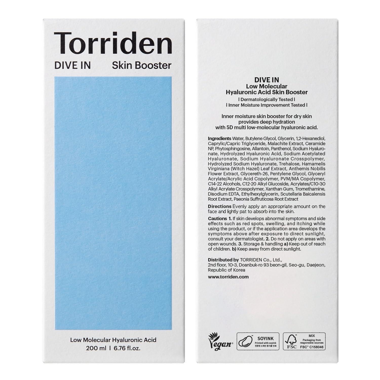 DIVE IN Low Molecular Hyaluronic Acid Toner 300ml | Torriden
