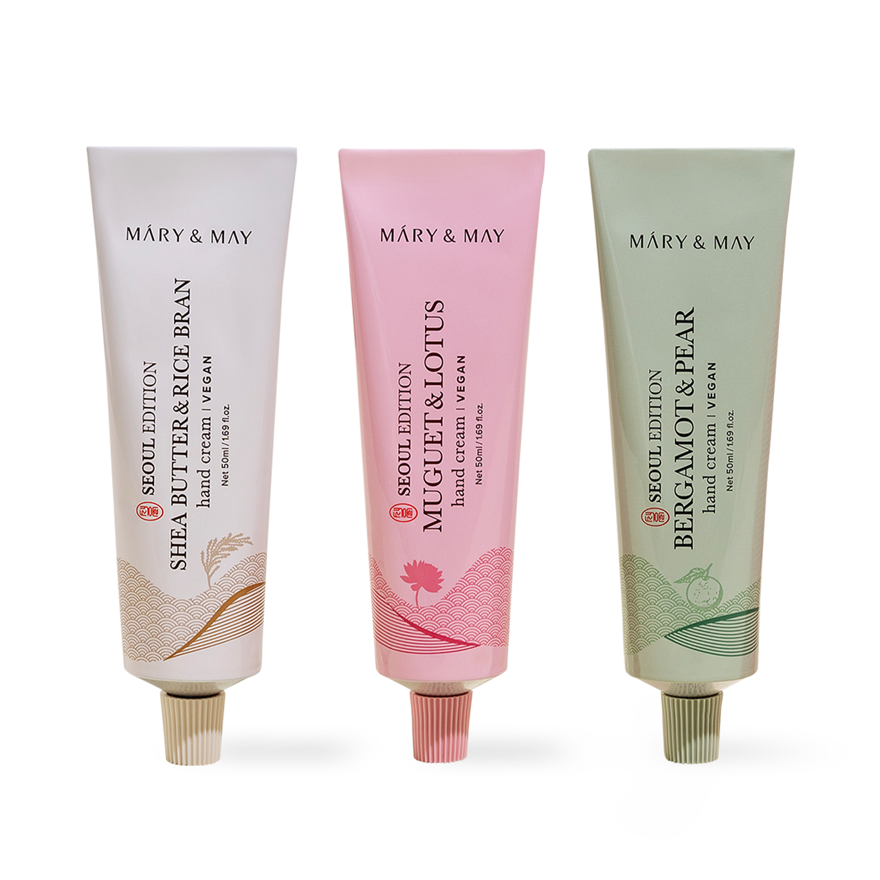 Indulge in the exquisite Mary&May Seoul Edition Hand Cream Trio Set, crafted in South Korea with luxurious ingredients for unparalleled hydration and elegance.