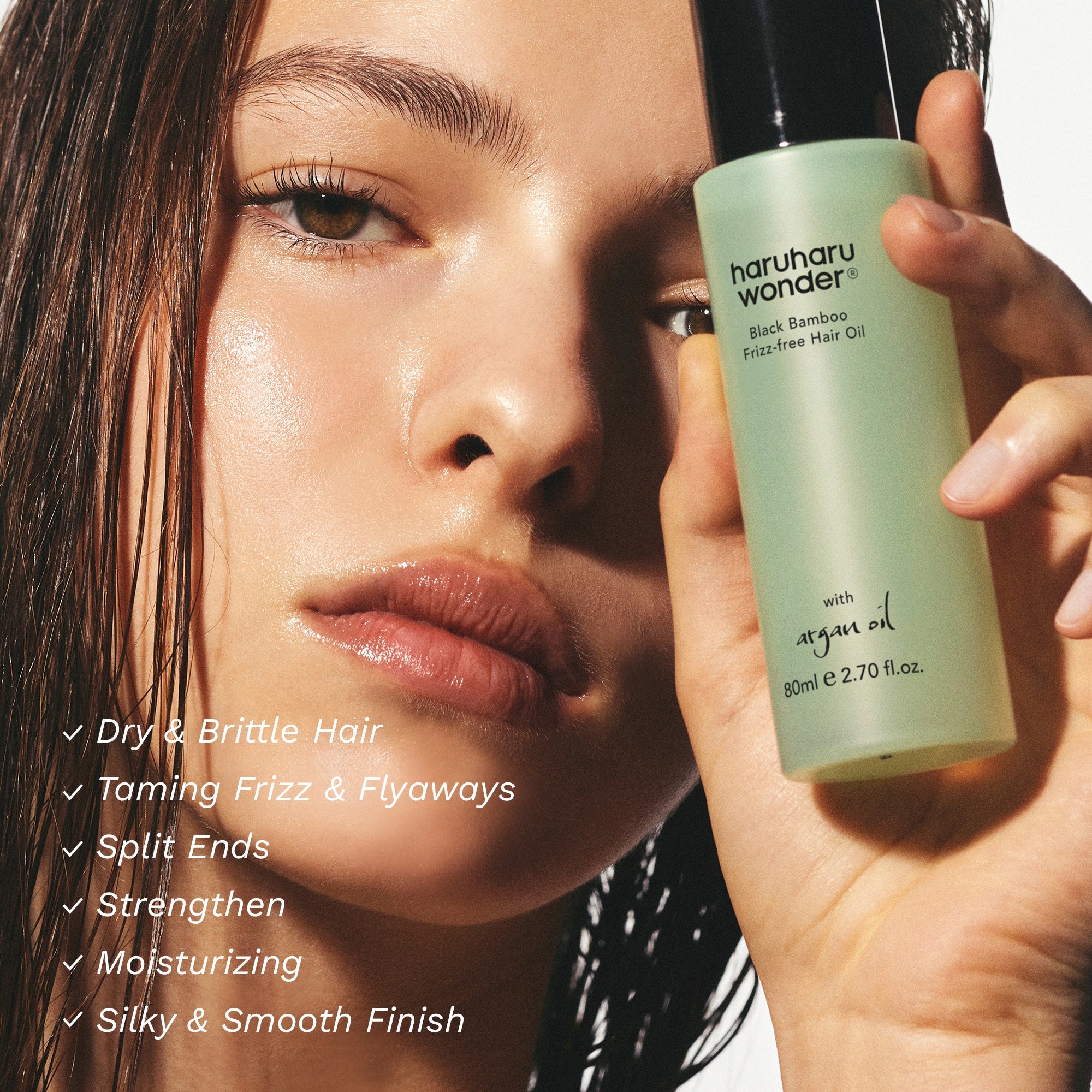 Frizz-Free Black Bamboo Hair Oil for Luminous Shine | Haruharu Wonder