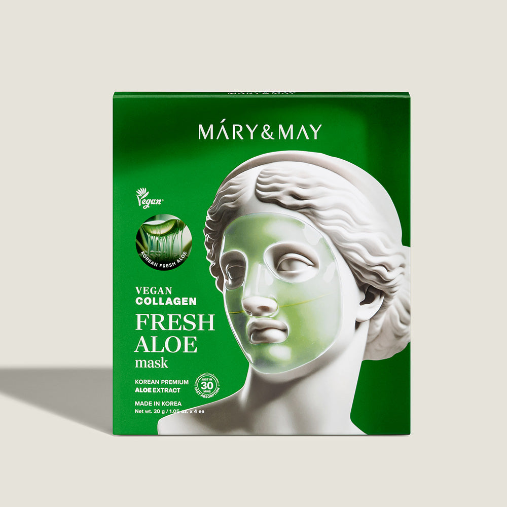 Indulge in the exquisite Mary&May Vegan Collagen Fresh Aloe Mask, a South Korean masterpiece crafted to rejuvenate and soothe, embodying luxury skincare elegance.