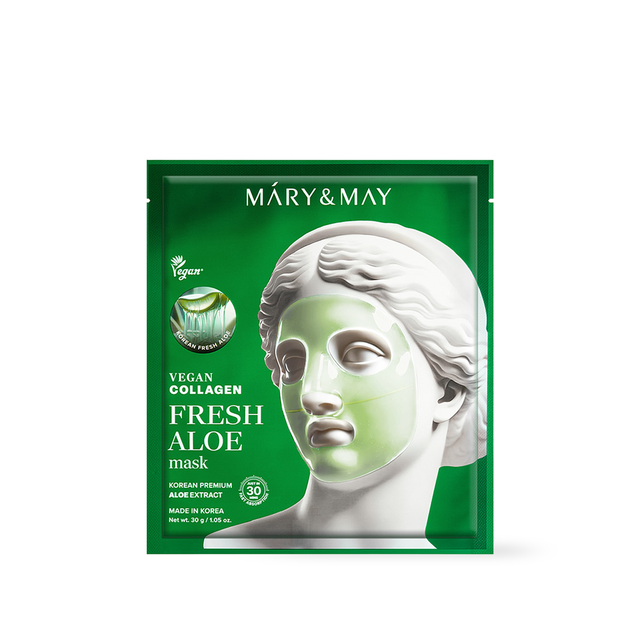 Indulge in the exquisite Mary&May Vegan Collagen Fresh Aloe Mask, crafted in South Korea to elevate your skincare ritual with luxurious hydration and soothing elegance.