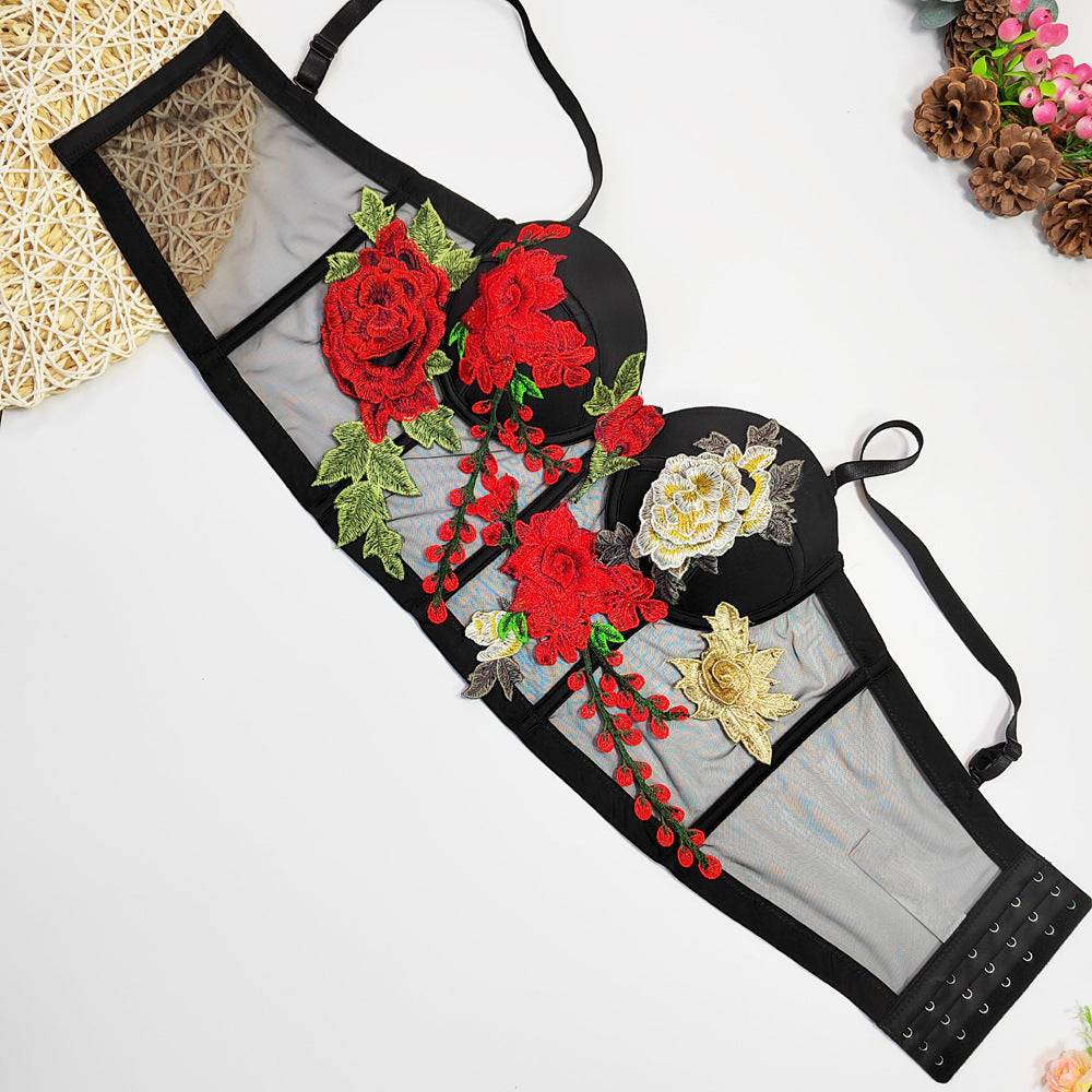Elevate Your Elegance with Mesh Embroidery Floral Suspender Top | ULZZANG BELLA