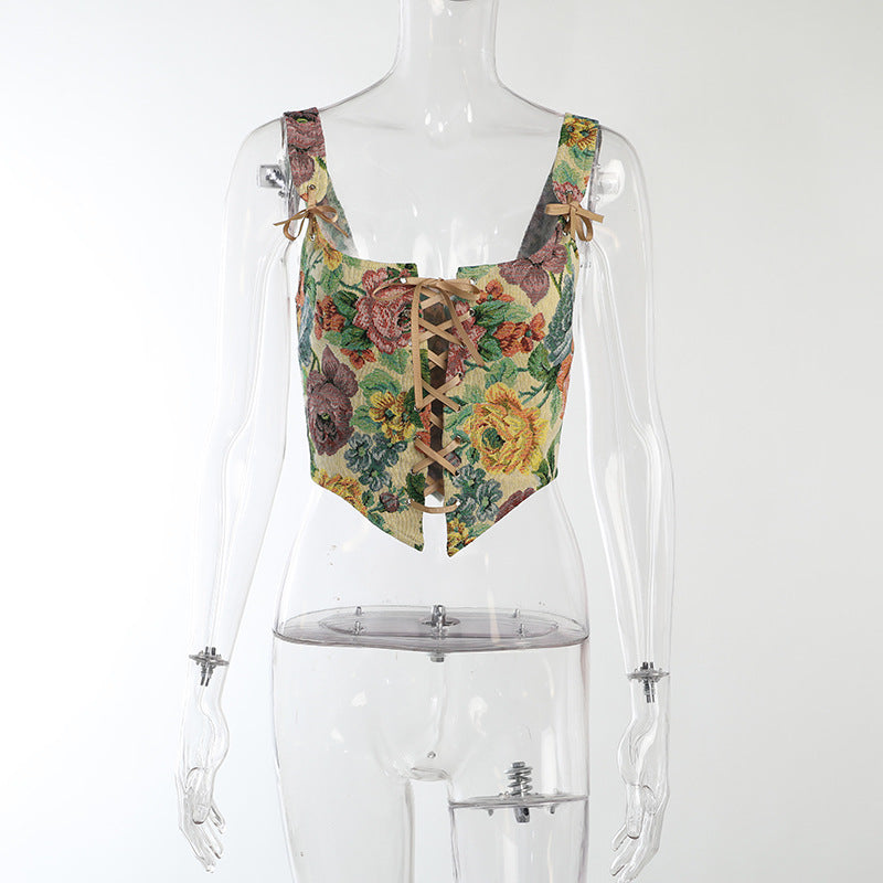 Retro Floral Embroidered Bouquet Waist Vest for Women | ULZZANG BELLA