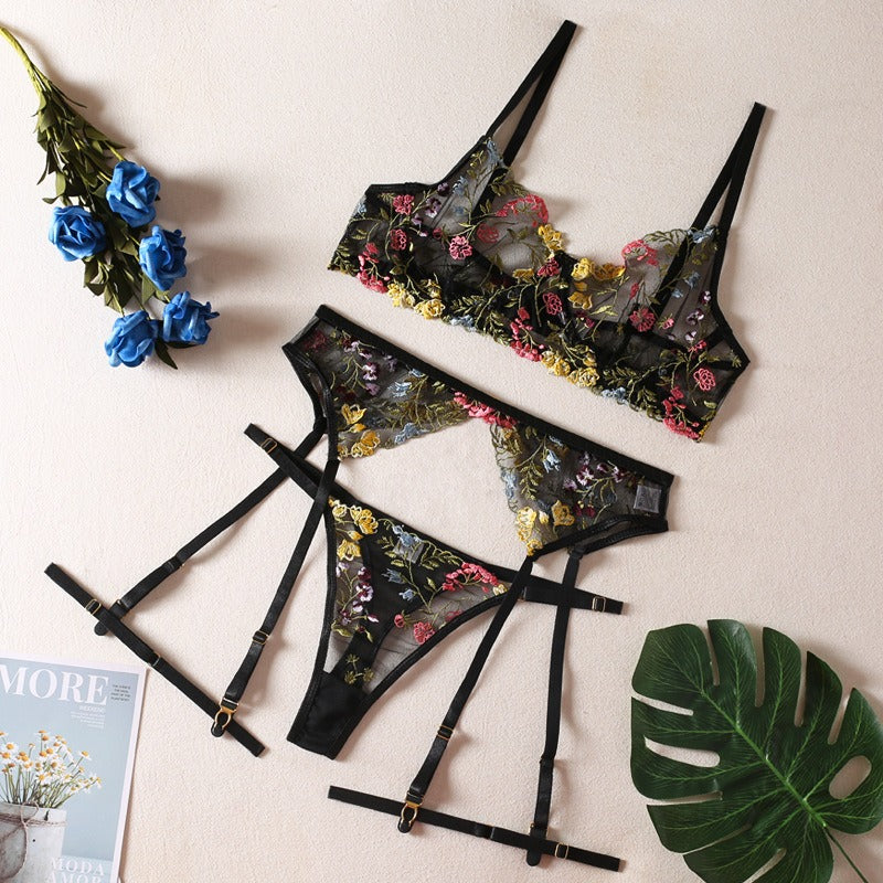 Sexy Dreams Three-Piece Floral Lingerie Set for Women | ULZZANG BELLA