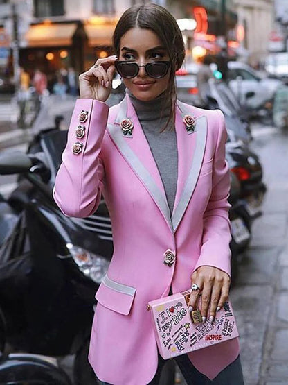 Designer Pink Floral Blazer Coat Jacket Women | ULZZANG BELLA