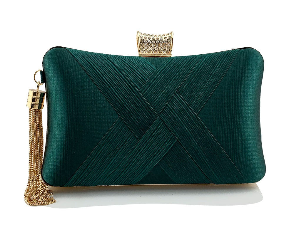 Elegant Diamond Buckle Tassel Woven Evening Handbag | ULZZANG BELLA