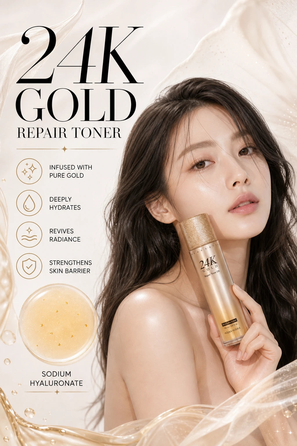 24K Gold Repair Toner for Luminous Radiance | HOLIKA HOLIKA | HOLIKA HOLIKA 24K Gold Toner - Artisanal Luxury Elixir