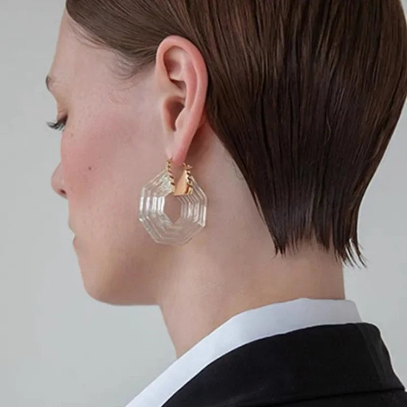 Geometric Elegance: Transparent Green Acrylic Earrings for the Modern Muse | ULZZANG BELLA