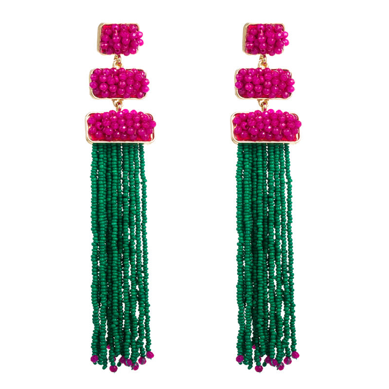 Exquisite Long Bohemian Rice Bead Earrings in Golden Plating | ULZZANG BELLA