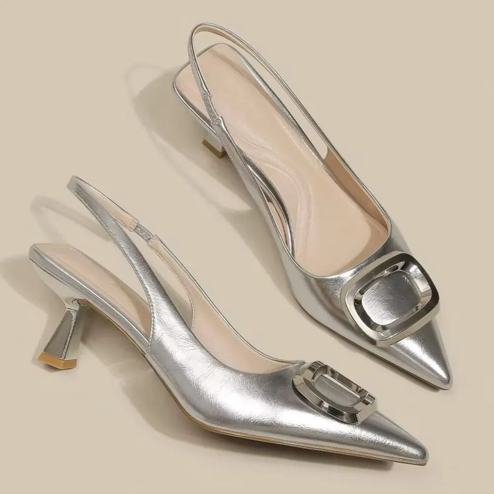 Slingback Pointed Toe Pumps in Patent Leather | ULZZANG BELLA