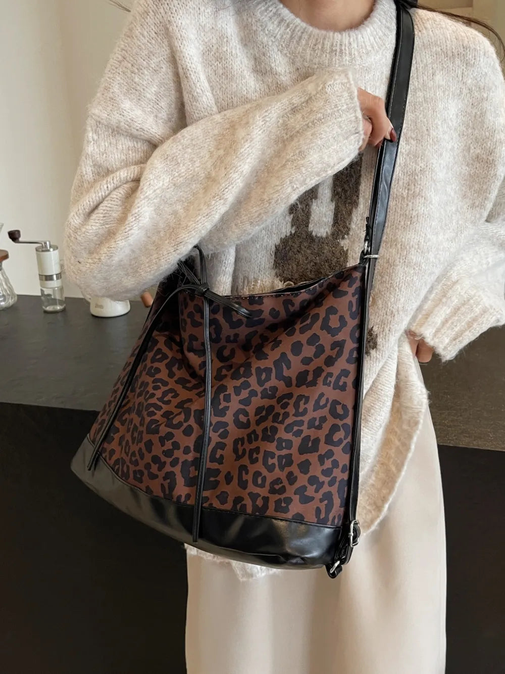 Mocha Leopard Luxe Dual Purpose Crossbody Bag | ULZZANG BELLA