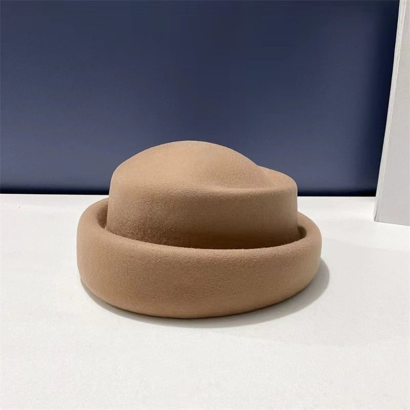 French retro wool beret woolen Hepburn style felt hat concave top painter hat