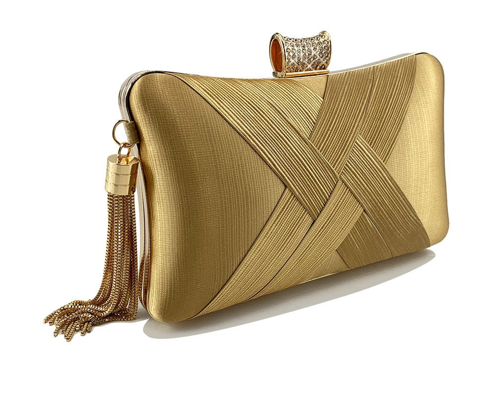 Elegant Diamond Buckle Tassel Woven Evening Handbag | ULZZANG BELLA