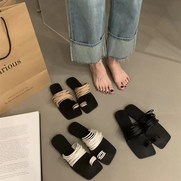 Elegant Soft Leather Square Toe Slippers for the Modern Goddess | ULZZANG BELLA