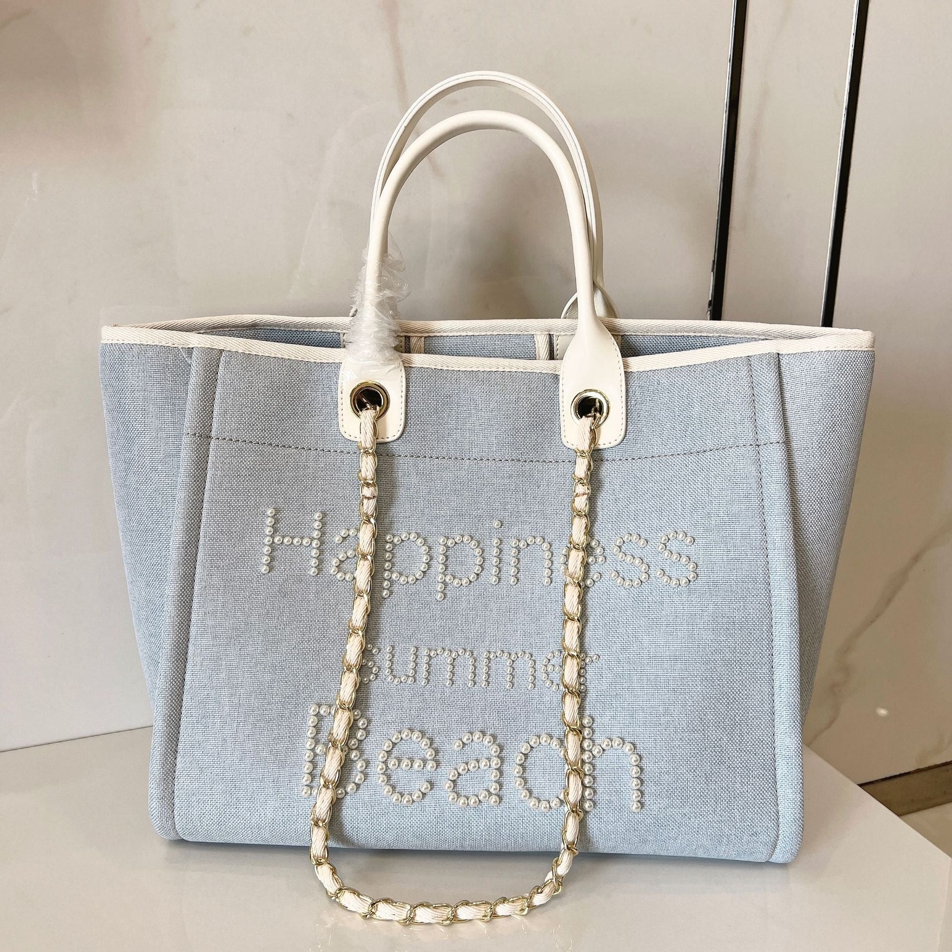 Canvas & Cowhide Pearl Beach Bag | ULZZANG BELLA