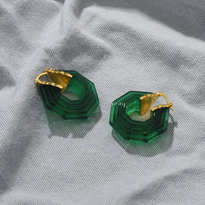 Geometric Elegance: Transparent Green Acrylic Earrings for the Modern Muse | ULZZANG BELLA
