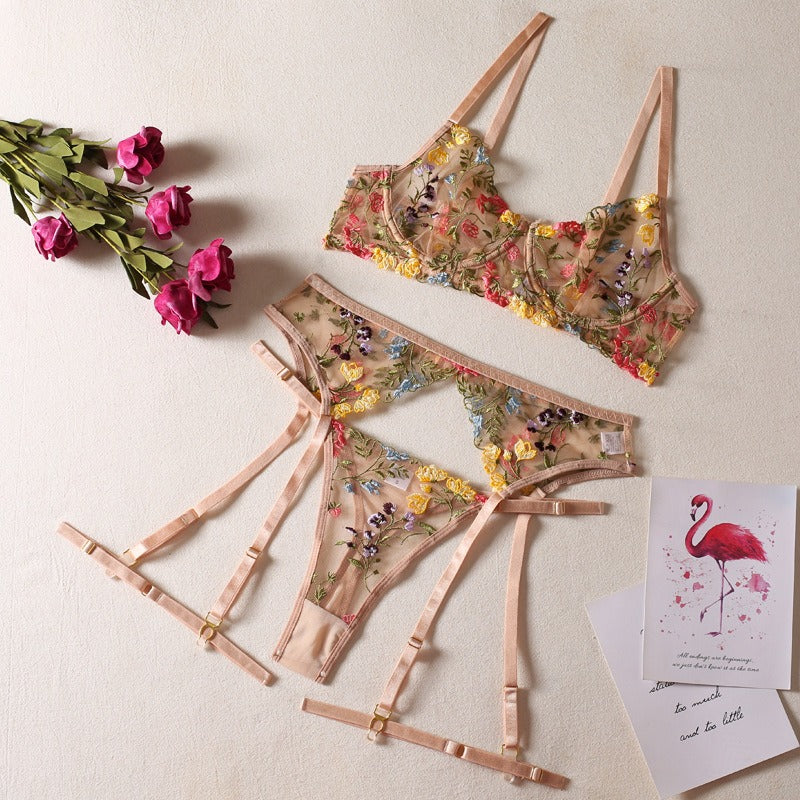 Sexy Dreams Three-Piece Floral Lingerie Set for Women | ULZZANG BELLA