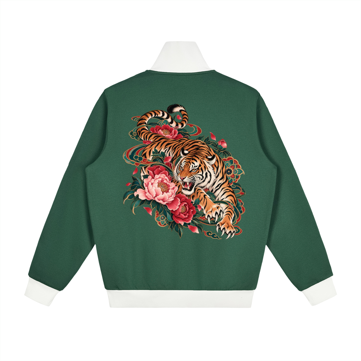 Korean Tiger Fleece-Lined Colorblock Track Jacket | ULZZANG BELLA