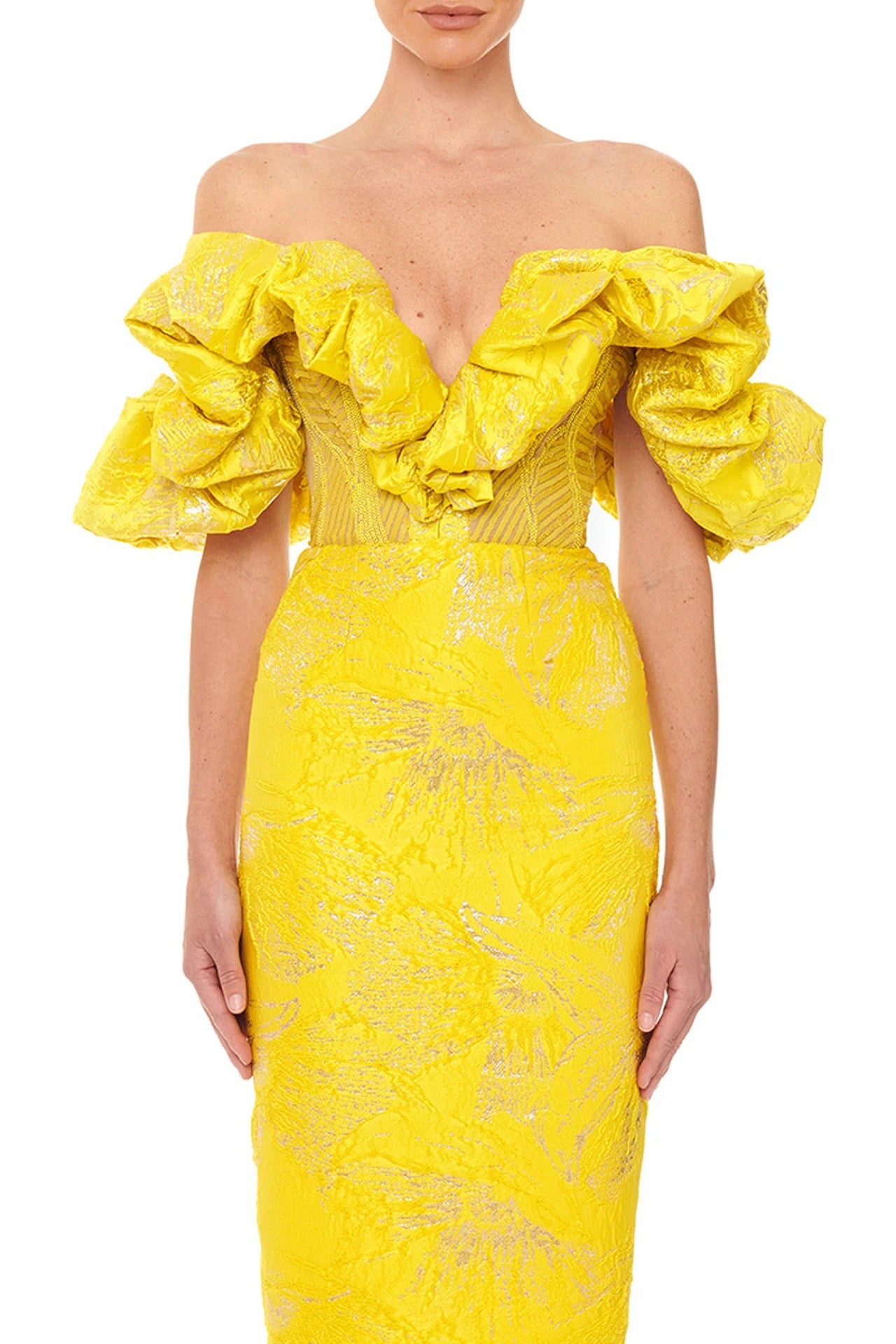 Off-The-Shoulder Floral Sequin Midi Dress with High Waist & Wrap Design | ULZZANG BELLA