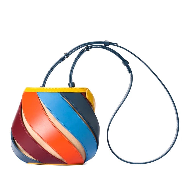 Chic Cylindrical PU Leather Handbag with Stripes | ULZZANG BELLA