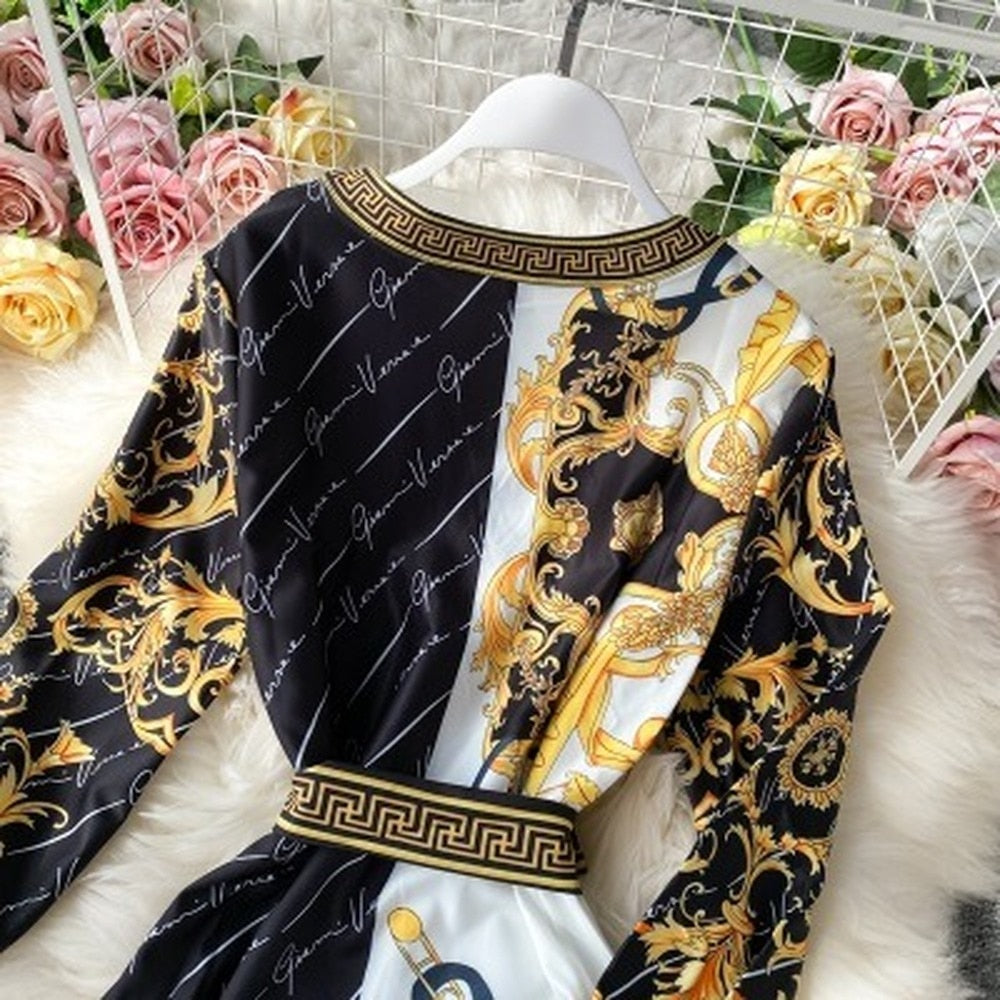 Retro Elegance: French V-neck Chiffon Dress for Women | ULZZANG BELLA