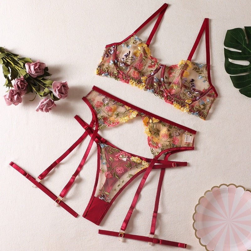 Sexy Dreams Three-Piece Floral Lingerie Set for Women | ULZZANG BELLA