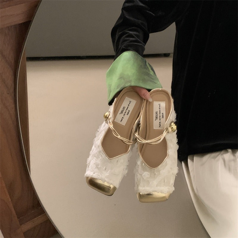 Indulge in Elegance: Retro Chinese Style Suede Half Slippers with Velcro Closure | ULZZANG BELLA
