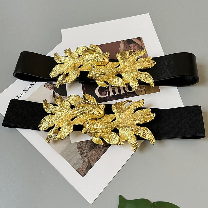 Elegant Goldfish Patterned Leather Belt | ULZZANG BELLA