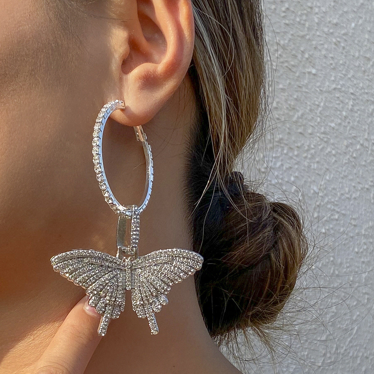 Exquisite Gold & White Rhinestone Butterfly Earrings | ULZZANG BELLA