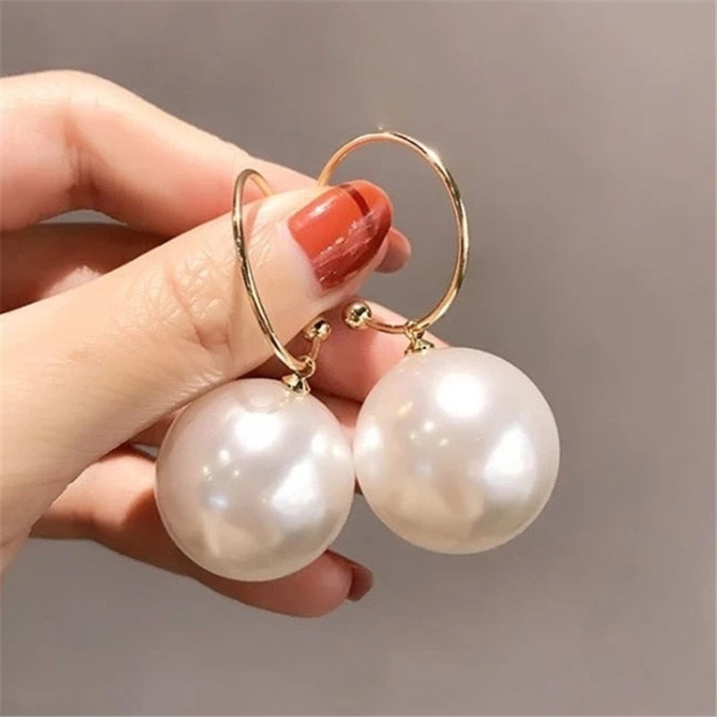 Korean Design Large Round Pearl Earrings for Women | ULZZANG BELLA