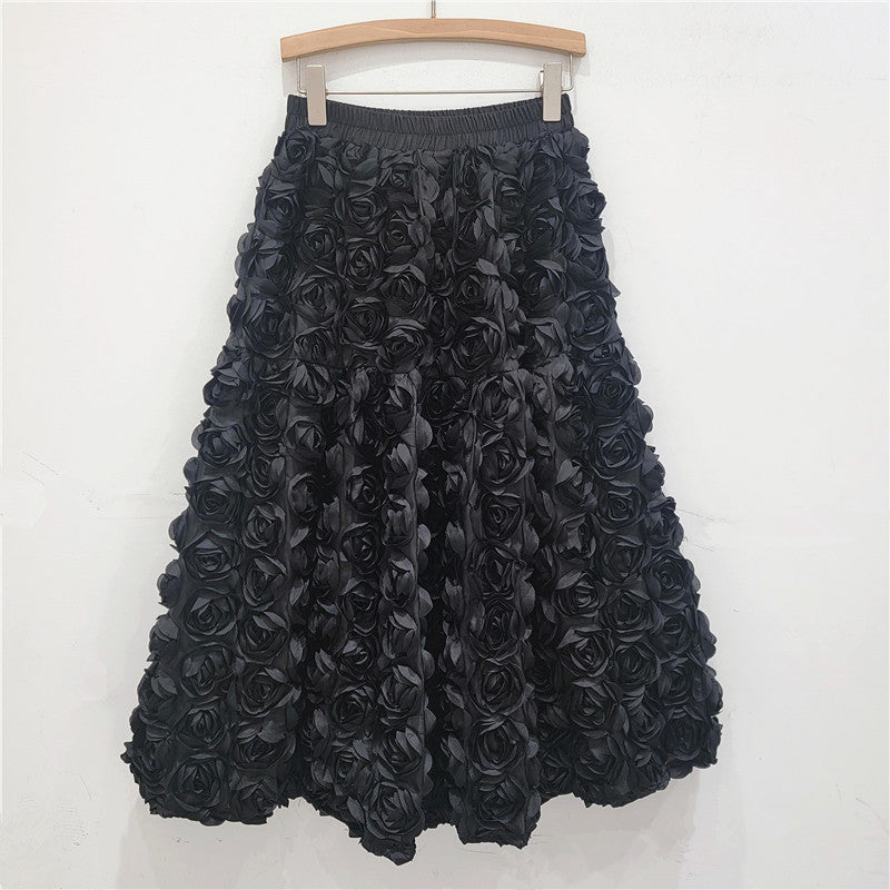 Elegant A-Line Three-Dimensional Flower Half Skirt | ULZZANG BELLA