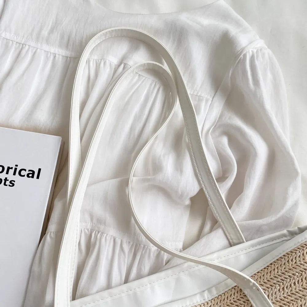 Elegant Straw Weave Leather Strap Tote Bag | ULZZANG BELLA