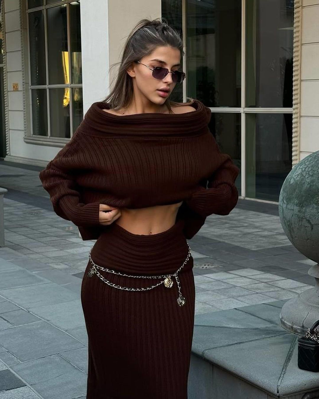 Elegant Off Shoulder Sweater Pullover and Long Skirt Set | ULZZANG BELLA