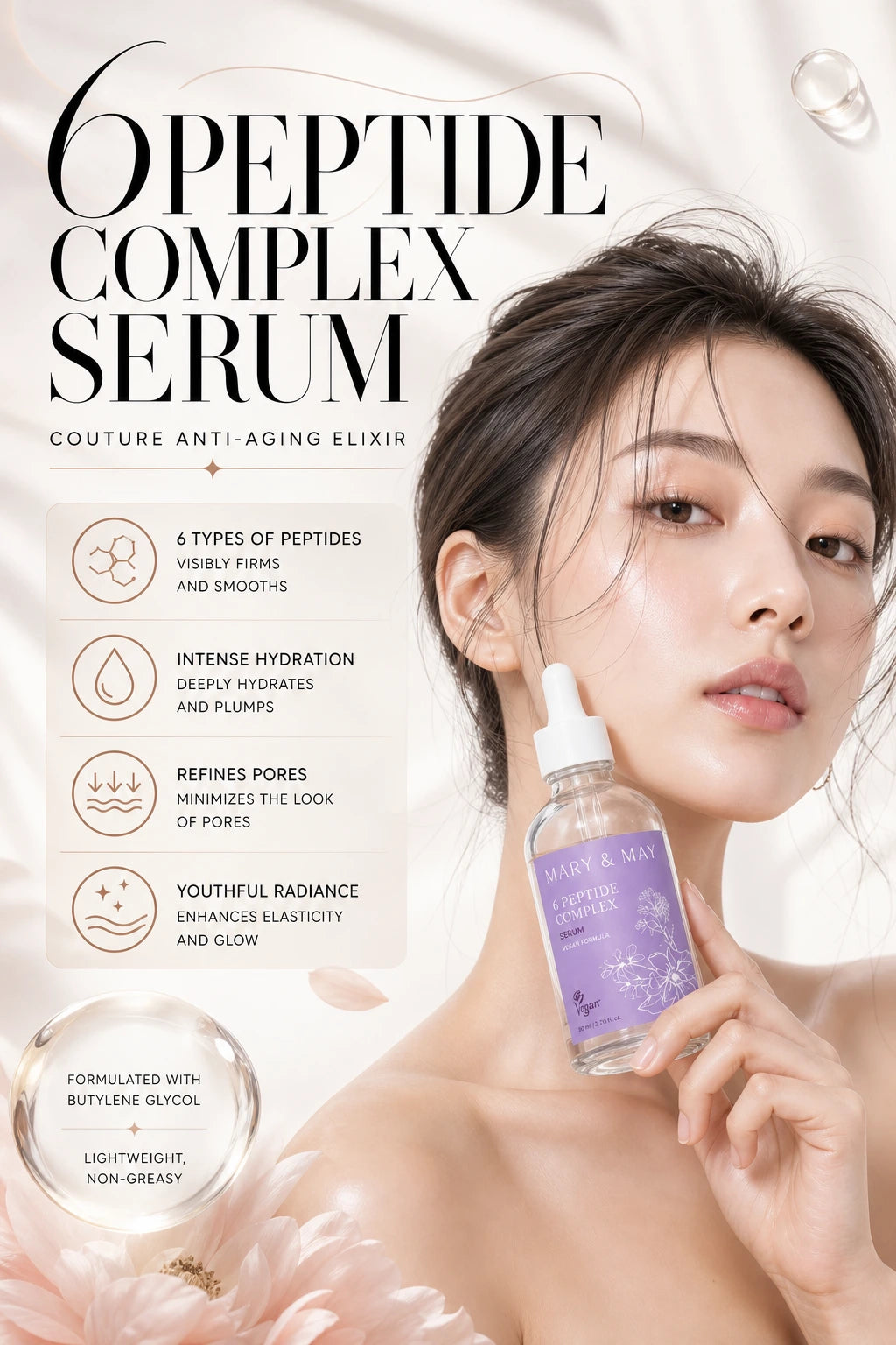 6Peptide Complex Serum 80ml | Mary&May | Mary&May 6Peptide Complex Serum – Couture Anti-Aging Elixir