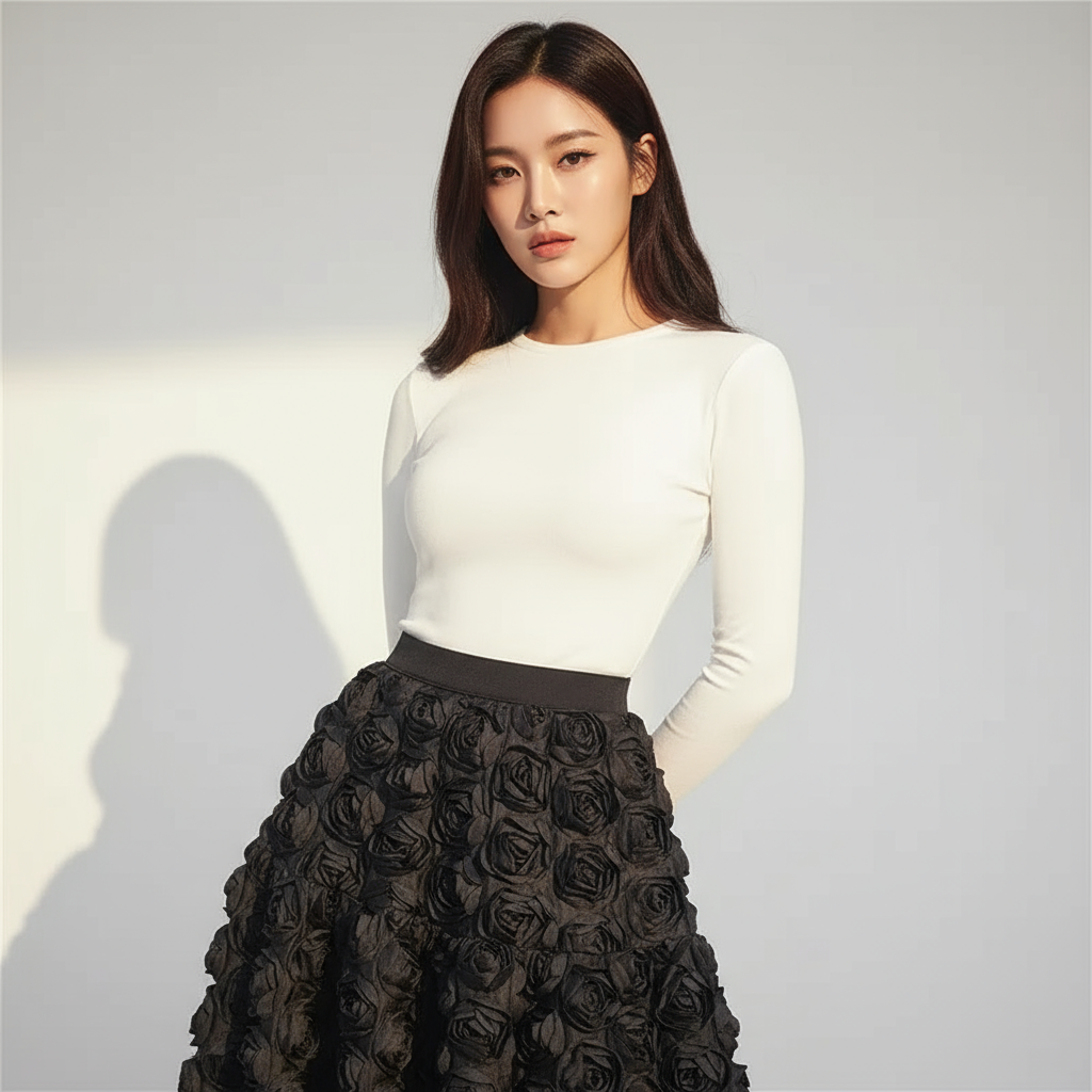 Elegant A-Line Three-Dimensional Flower Half Skirt | ULZZANG BELLA