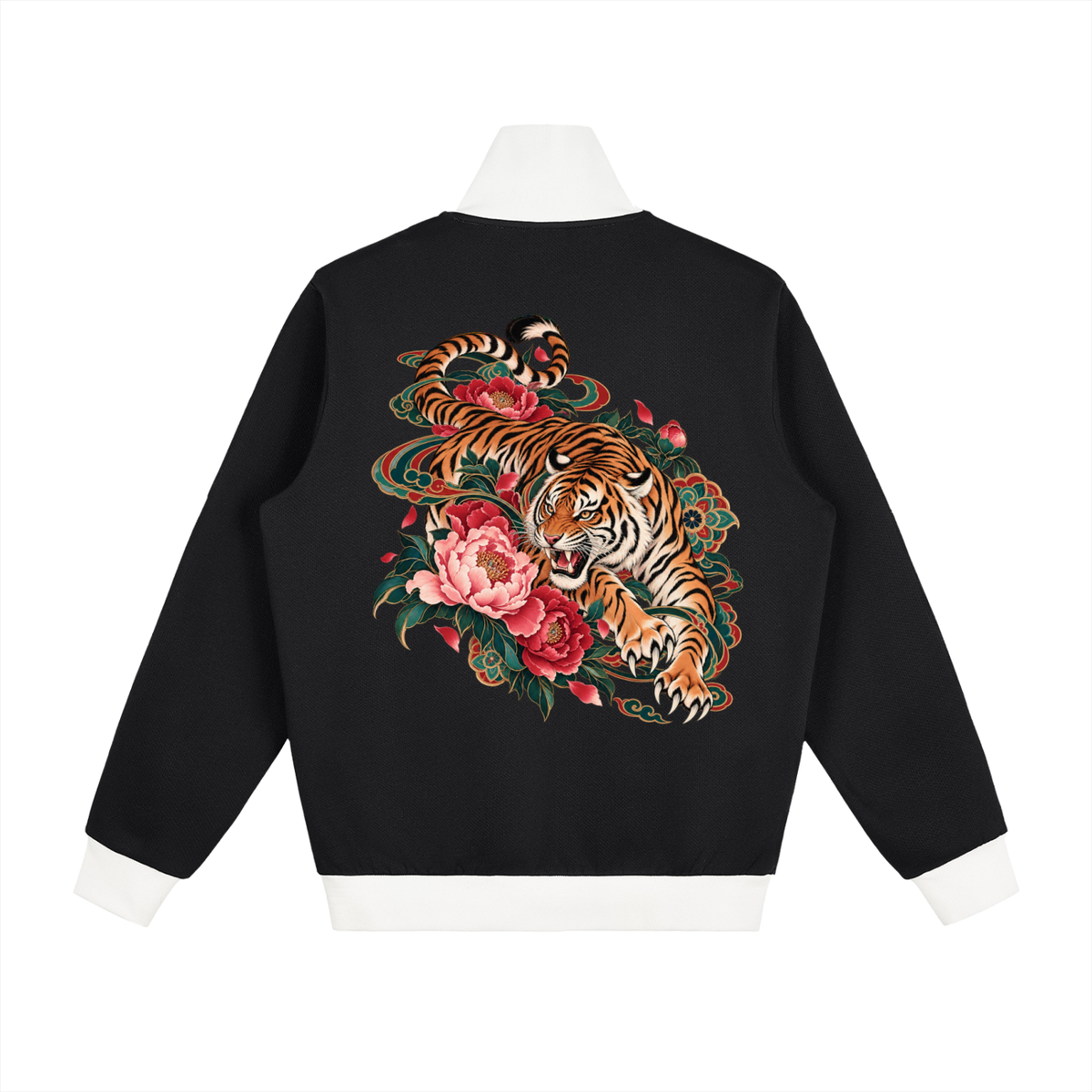 Korean Tiger Fleece-Lined Colorblock Track Jacket | ULZZANG BELLA