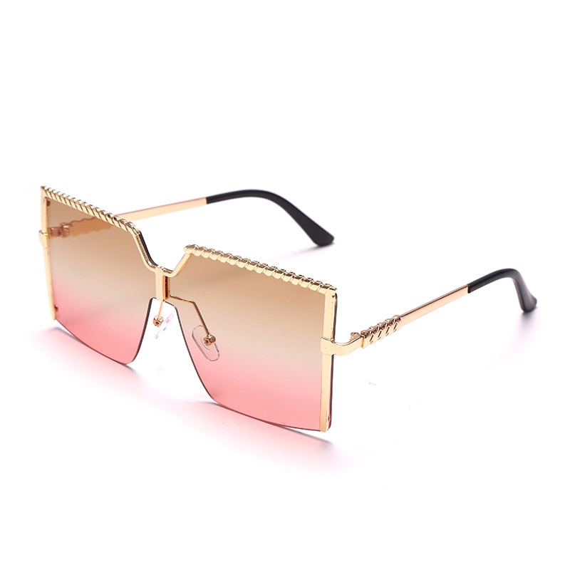 Retro Chic Rimless Square Sunglasses - Vintage Alloy Frame Eyewear for Women | ULZZANG BELLA