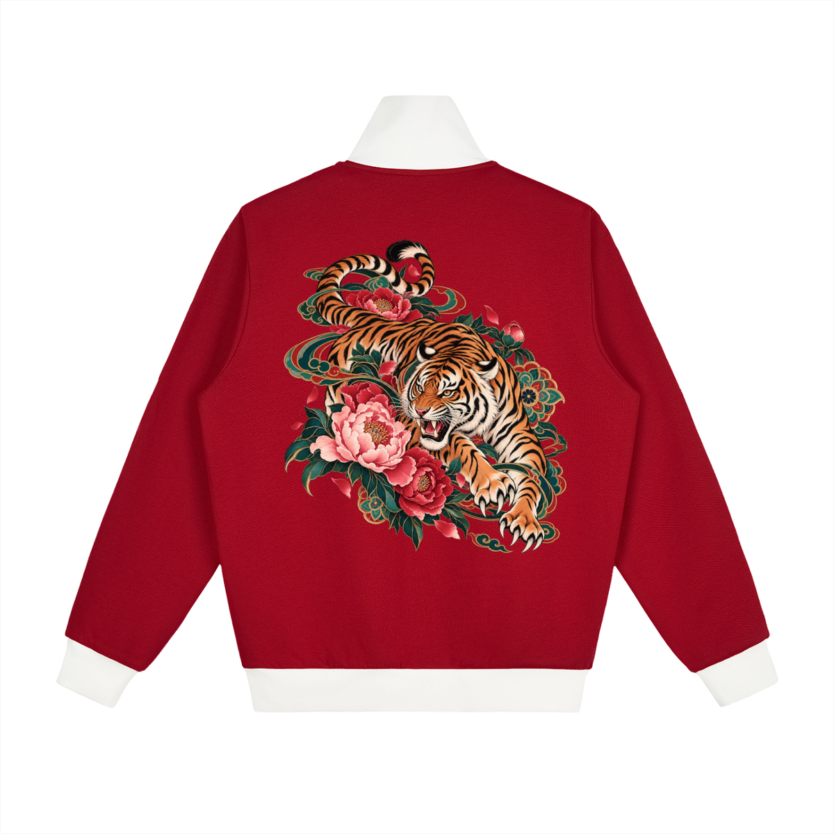 Korean Tiger Fleece-Lined Colorblock Track Jacket | ULZZANG BELLA