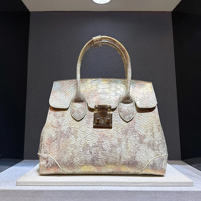 Elegant Leather Snake Print Crossbody Handbag with Spacious Design | ULZZANG BELLA